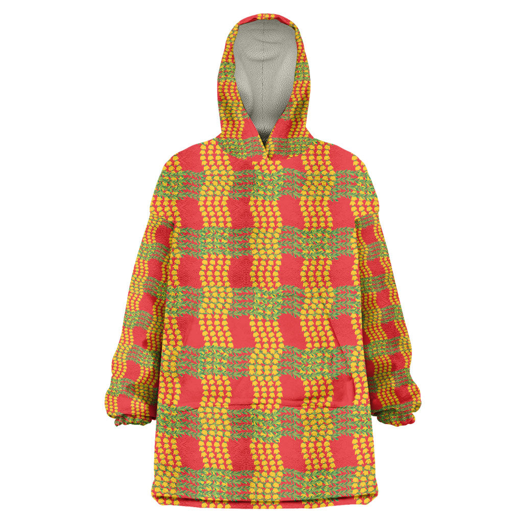 Aloha Hawaii Ilima Maile Lei Wearable Blanket Hoodie Palaka Inspired Hawaiian-plaid Red LT14 One Size Red - Polynesian Pride
