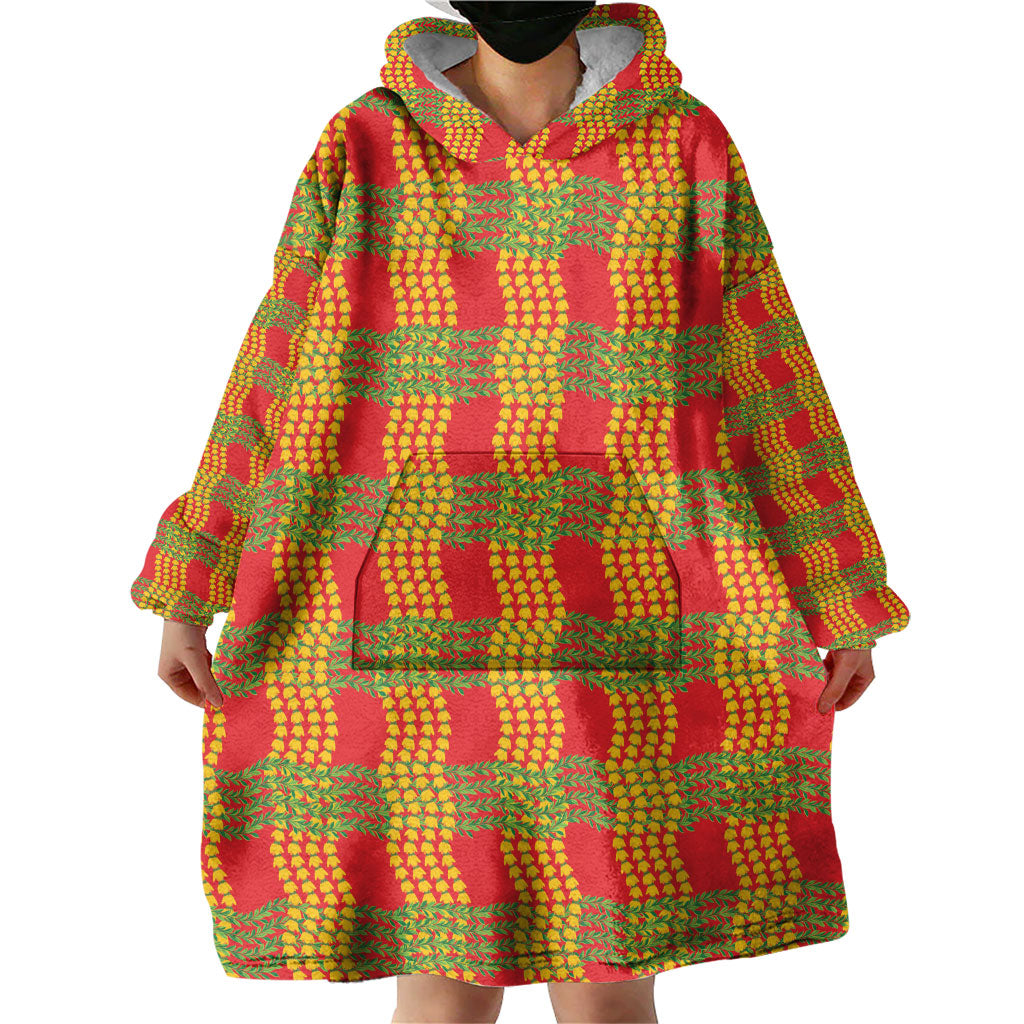 Aloha Hawaii Ilima Maile Lei Wearable Blanket Hoodie Palaka Inspired Hawaiian-plaid Red LT14 - Polynesian Pride