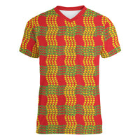 Aloha Hawaii Ilima Maile Lei Women V-Neck T-Shirt Palaka Inspired Hawaiian-plaid Red LT14 Female Red - Polynesian Pride