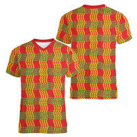 Aloha Hawaii Ilima Maile Lei Women V-Neck T-Shirt Palaka Inspired Hawaiian-plaid Red LT14 - Polynesian Pride