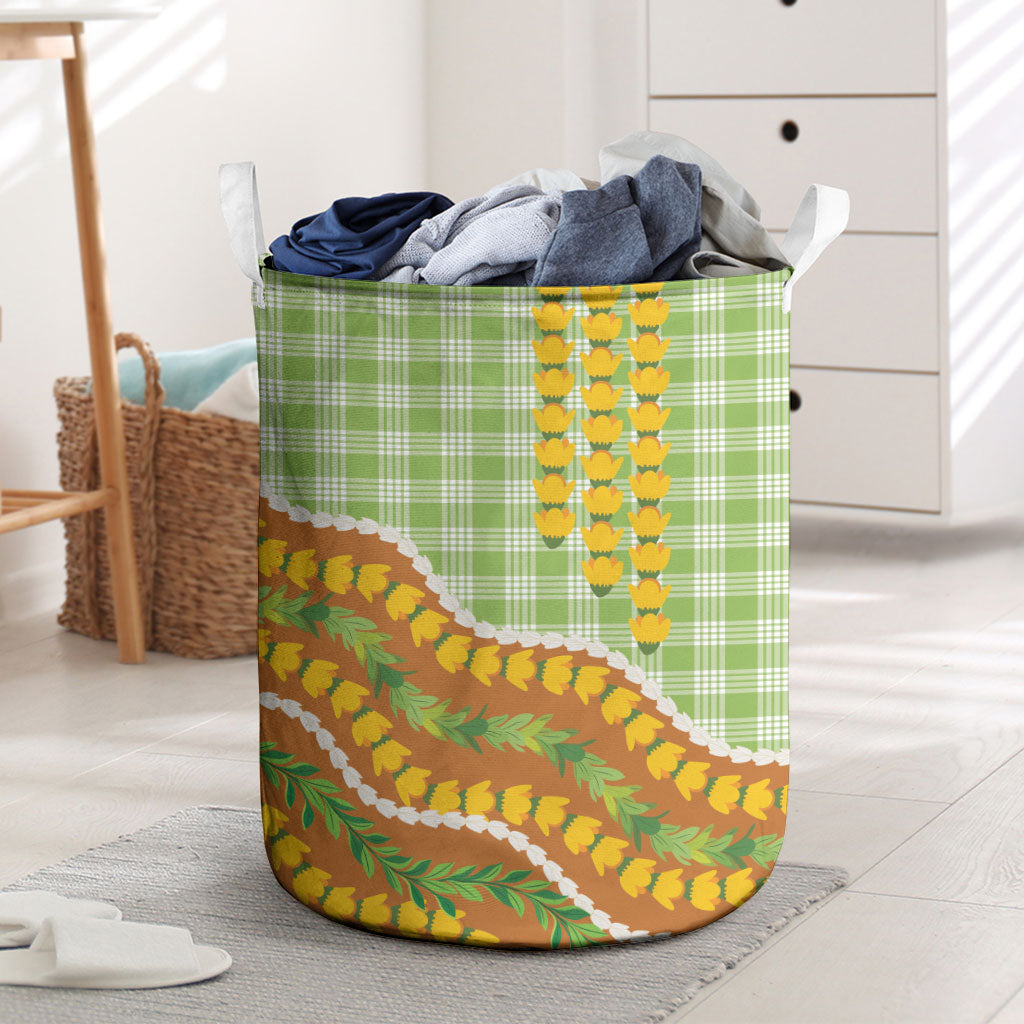 Hawaii Leis Palaka Motifs Laundry Basket Pikake Pakalana Maile Ilima Kakau Style LT14 Multicolor - Polynesian Pride