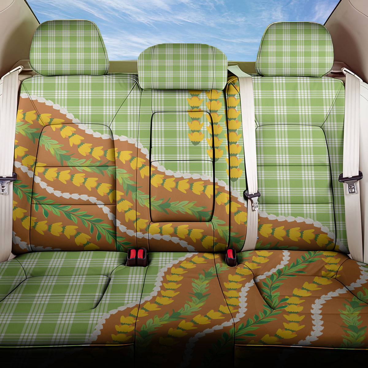 Hawaii Leis Palaka Motifs Back Car Seat Cover Pikake Pakalana Maile Ilima Kakau Style LT14 One Size Multicolor - Polynesian Pride