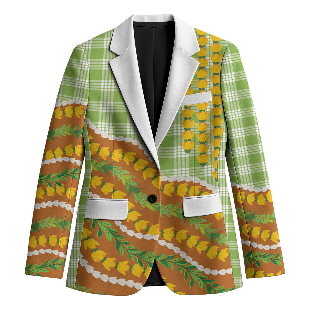 Hawaii Leis Palaka Motifs Blazer Pikake Pakalana Maile Ilima Kakau Style