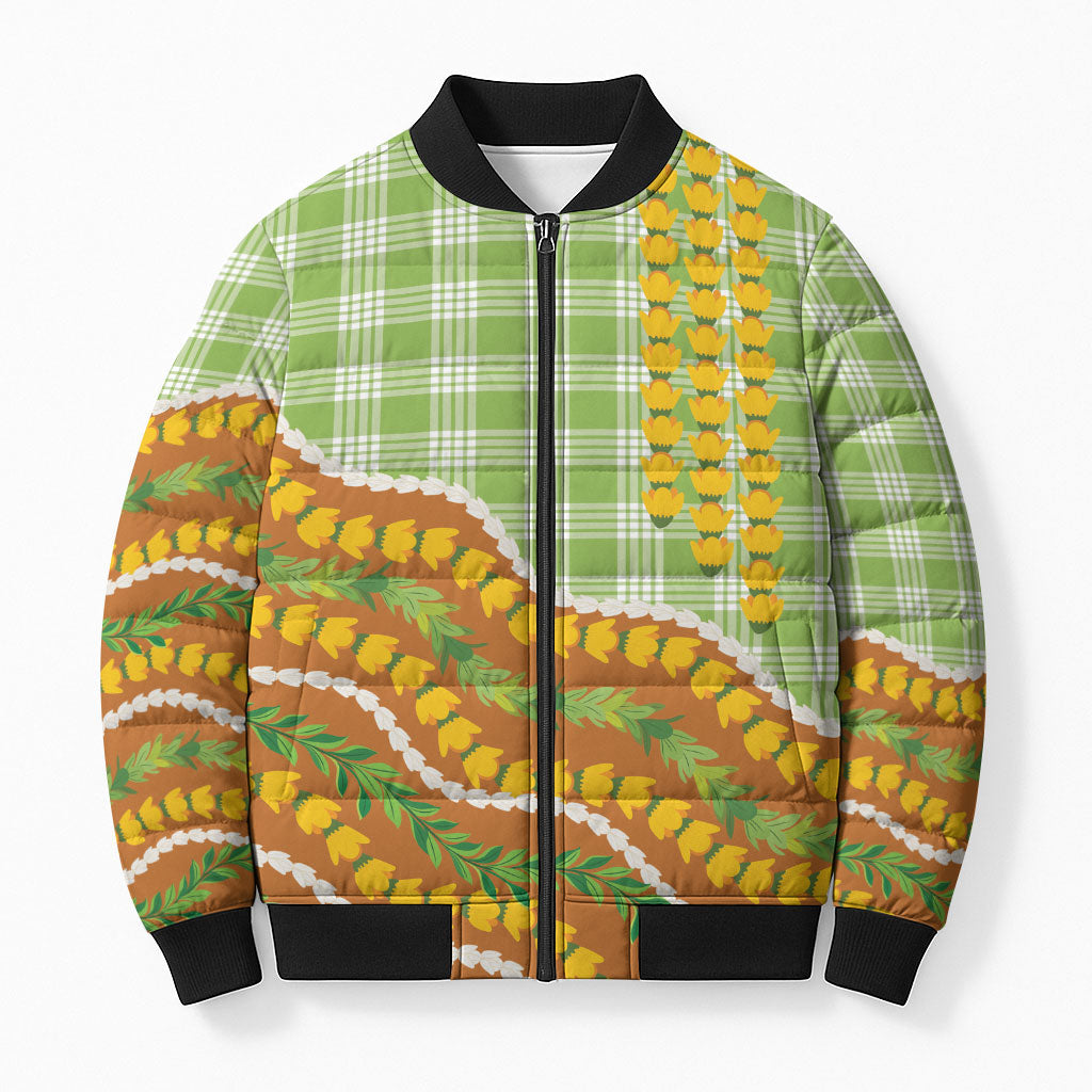 Hawaii Leis Palaka Motifs Bomber Puffer Jacket Pikake Pakalana Maile Ilima Kakau Style LT14 Unisex Multicolor - Polynesian Pride