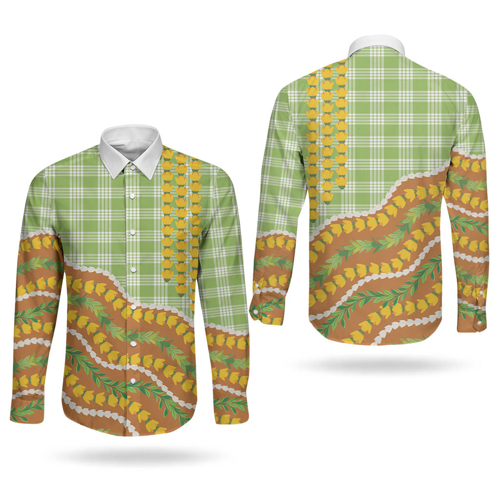 Hawaii Leis Palaka Motifs Couples Matching Long Sleeve Bodycon Dress and Long Sleeve Button Shirt Pikake Pakalana Maile Ilima Kakau Style LT14 - Polynesian Pride