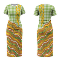 Hawaii Leis Palaka Motifs Couples Matching Short Sleeve Bodycon Dress and Long Sleeve Button Shirt Pikake Pakalana Maile Ilima Kakau Style LT14 - Polynesian Pride