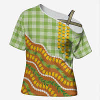 Hawaii Leis Palaka Motifs Cross Shoulder Shirt Pikake Pakalana Maile Ilima Kakau Style LT14 Female Multicolor - Polynesian Pride