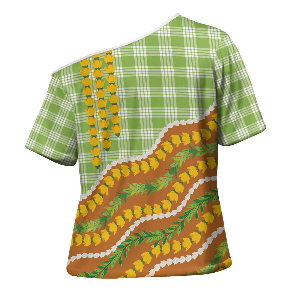 Hawaii Leis Palaka Motifs Cross Shoulder Shirt Pikake Pakalana Maile Ilima Kakau Style LT14 - Polynesian Pride