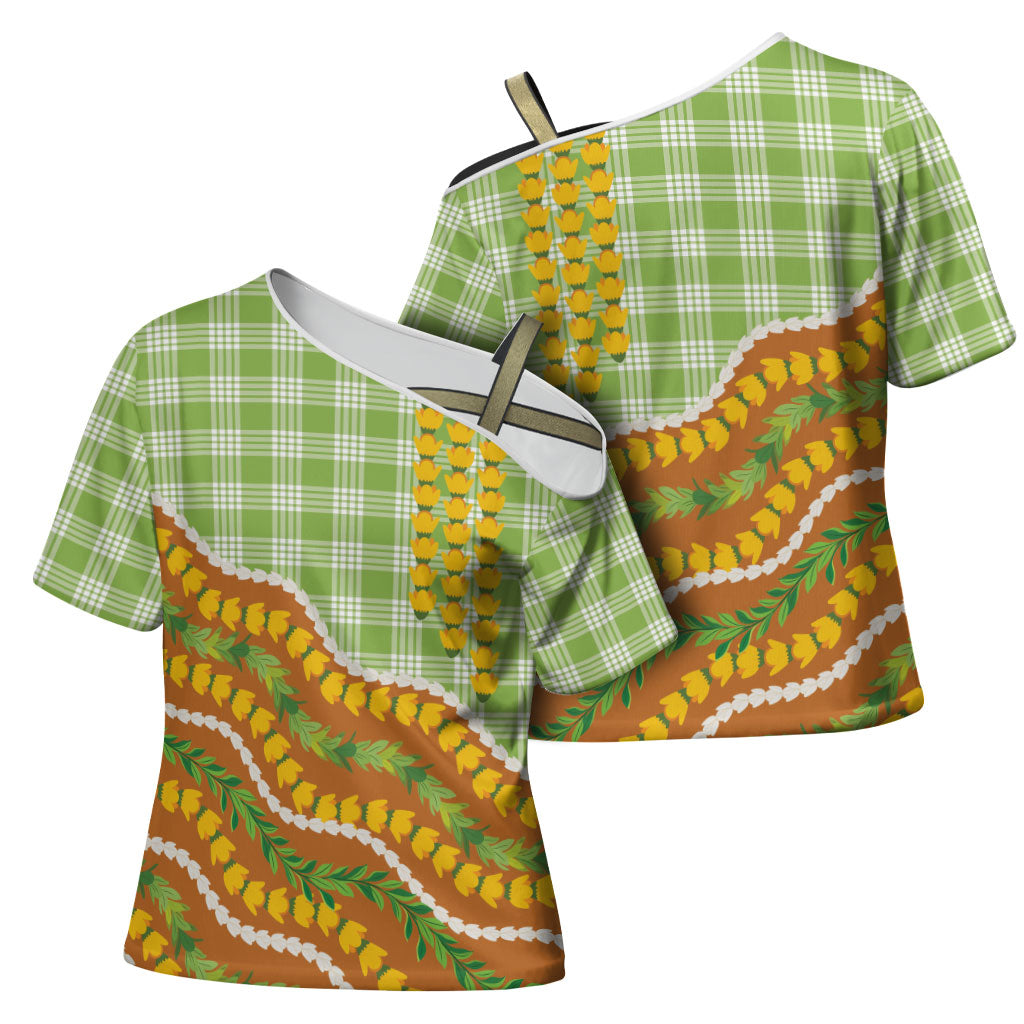 Hawaii Leis Palaka Motifs Cross Shoulder Shirt Pikake Pakalana Maile Ilima Kakau Style LT14 - Polynesian Pride