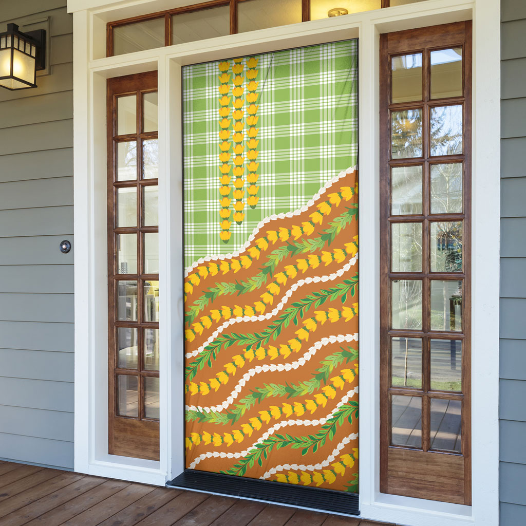 Hawaii Leis Palaka Motifs Door Cover Pikake Pakalana Maile Ilima Kakau Style LT14 - Polynesian Pride