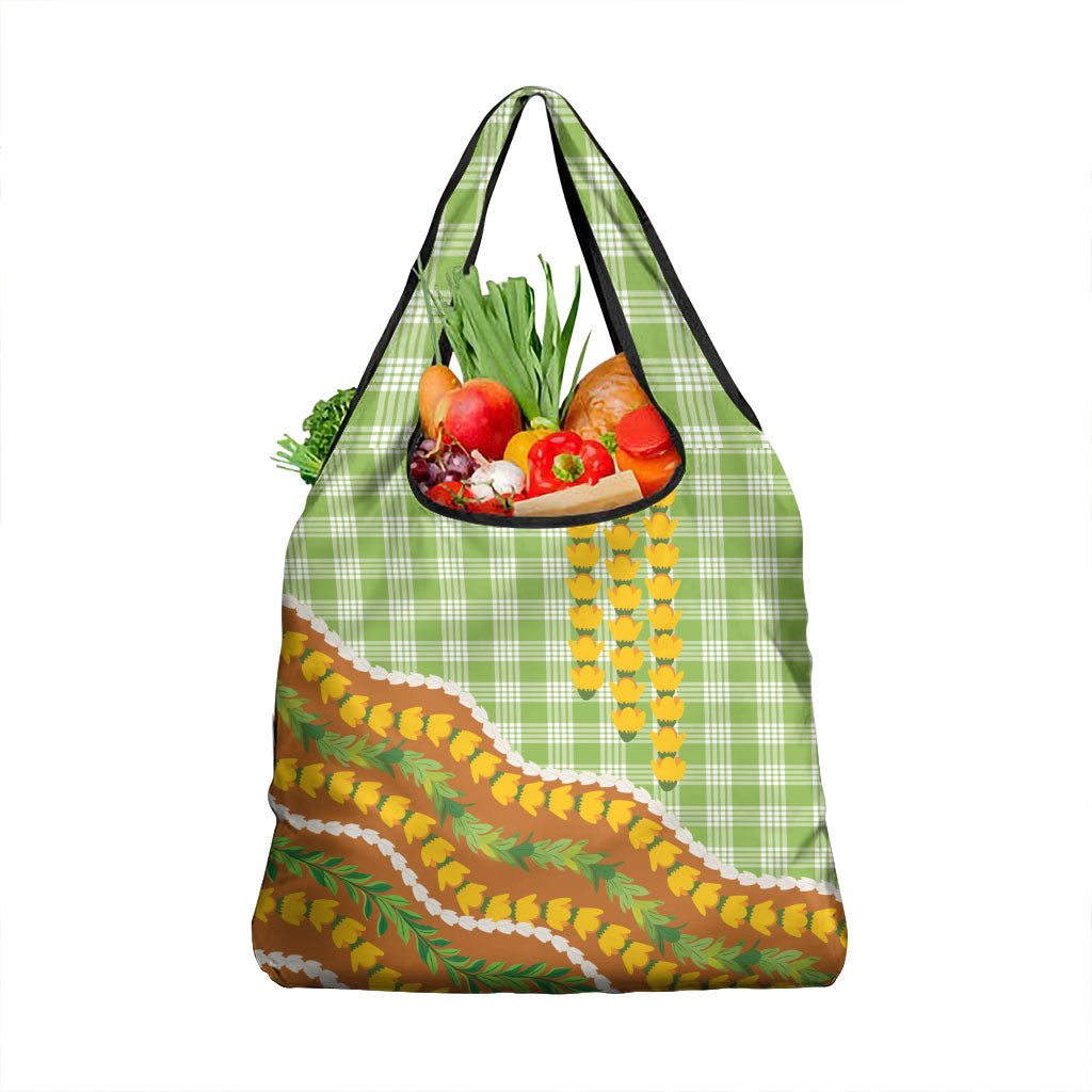 Hawaii Leis Palaka Motifs Grocery Bag Pikake Pakalana Maile Ilima Kakau Style LT14 1-pack One Size Multicolor - Polynesian Pride