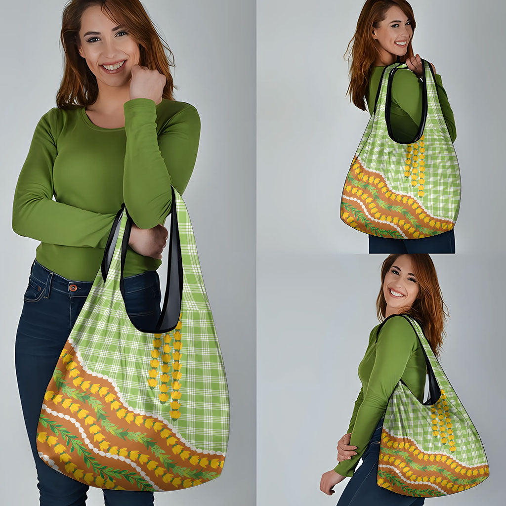 Hawaii Leis Palaka Motifs Grocery Bag Pikake Pakalana Maile Ilima Kakau Style LT14 - Polynesian Pride