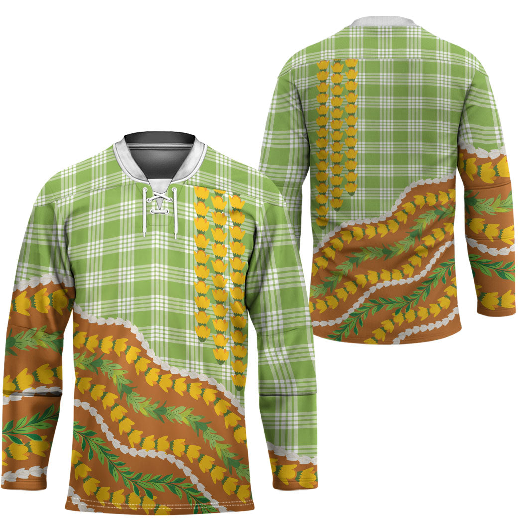 Hawaii Leis Palaka Motifs Hockey Jersey Pikake Pakalana Maile Ilima Kakau Style LT14 - Polynesian Pride
