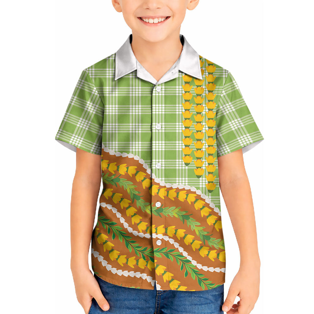 Hawaii Leis Palaka Motifs Kid Hawaiian Shirt Pikake Pakalana Maile Ilima Kakau Style LT14 Kid Multicolor - Polynesian Pride