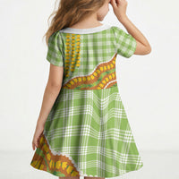 Hawaii Leis Palaka Motifs Kid Short Sleeve Dress Pikake Pakalana Maile Ilima Kakau Style LT14 - Polynesian Pride