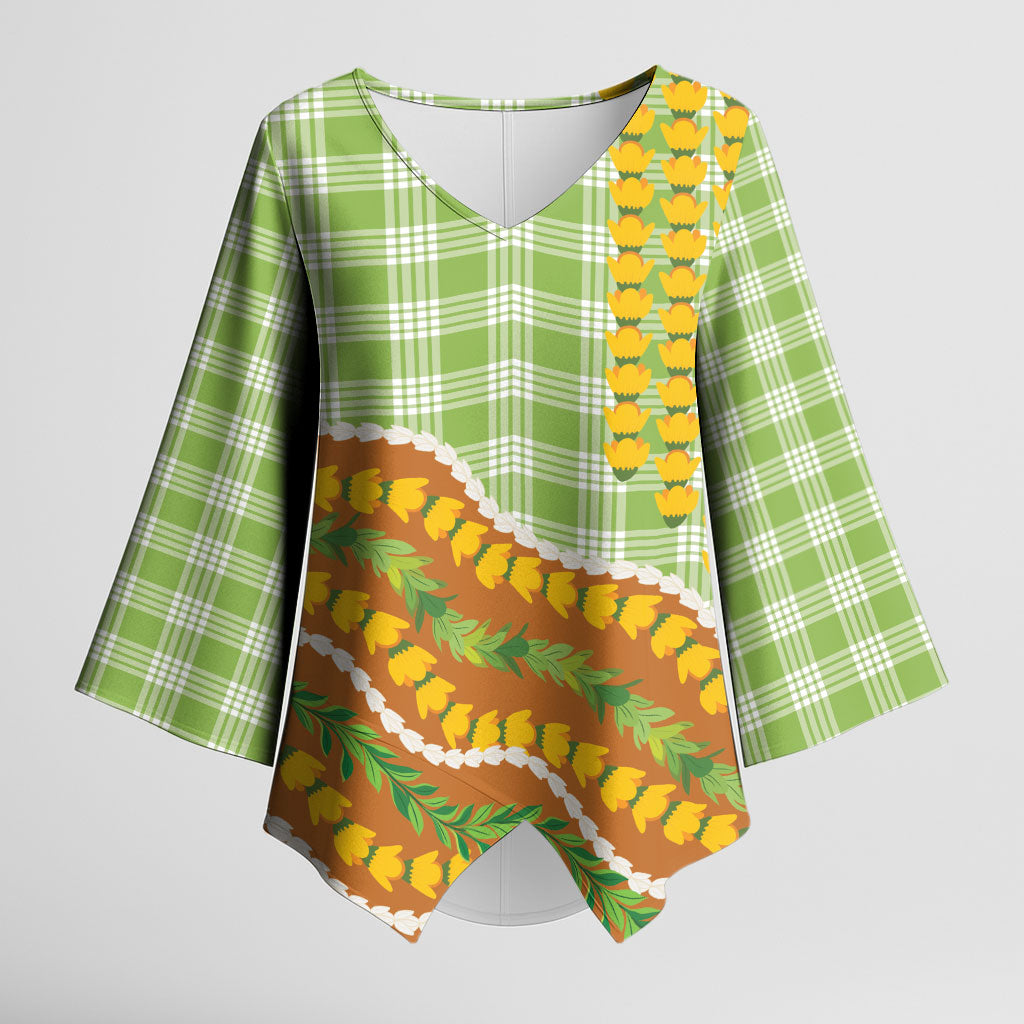Hawaii Leis Palaka Motifs Kimono Sleeve Blouse Pikake Pakalana Maile Ilima Kakau Style LT14 Female Multicolor - Polynesian Pride