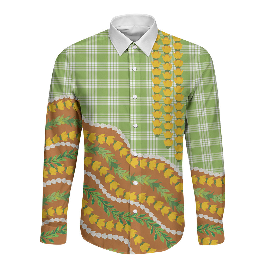 Hawaii Leis Palaka Motifs Long Sleeve Button Shirt Pikake Pakalana Maile Ilima Kakau Style LT14 Unisex Multicolor - Polynesian Pride