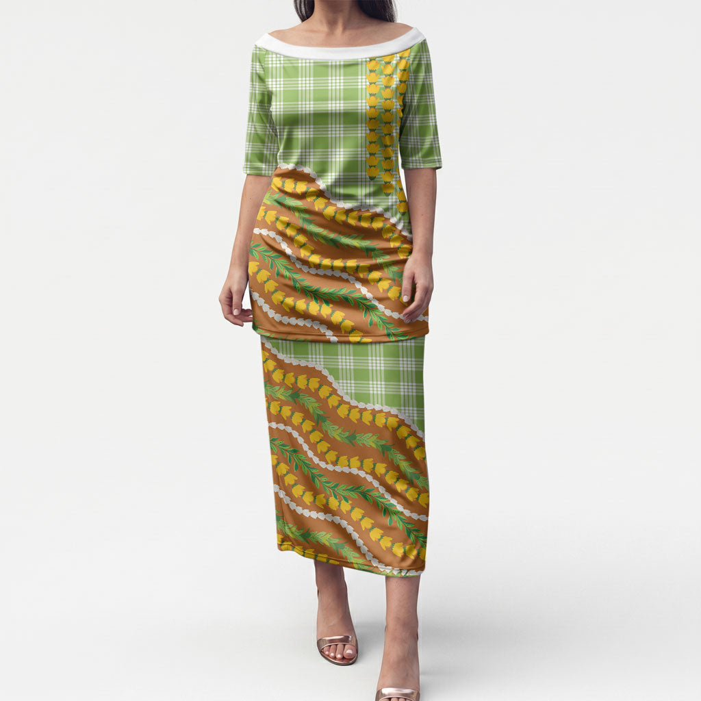 Hawaii Leis Palaka Motifs Puletasi Pikake Pakalana Maile Ilima Kakau Style LT14 Long Dress Multicolor - Polynesian Pride