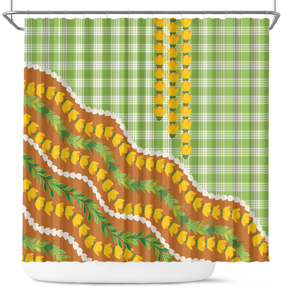Hawaii Leis Palaka Motifs Shower Curtain Pikake Pakalana Maile Ilima Kakau Style LT14 Multicolor - Polynesian Pride