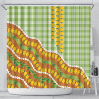 Hawaii Leis Palaka Motifs Shower Curtain Pikake Pakalana Maile Ilima Kakau Style LT14 - Polynesian Pride