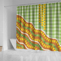 Hawaii Leis Palaka Motifs Shower Curtain Pikake Pakalana Maile Ilima Kakau Style LT14 - Polynesian Pride