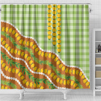 Hawaii Leis Palaka Motifs Shower Curtain Pikake Pakalana Maile Ilima Kakau Style LT14 - Polynesian Pride