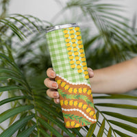 Hawaii Leis Palaka Motifs Skinny Tumbler Pikake Pakalana Maile Ilima Kakau Style LT14 - Polynesian Pride