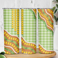 Hawaii Leis Palaka Motifs Skinny Tumbler Pikake Pakalana Maile Ilima Kakau Style LT14 - Polynesian Pride