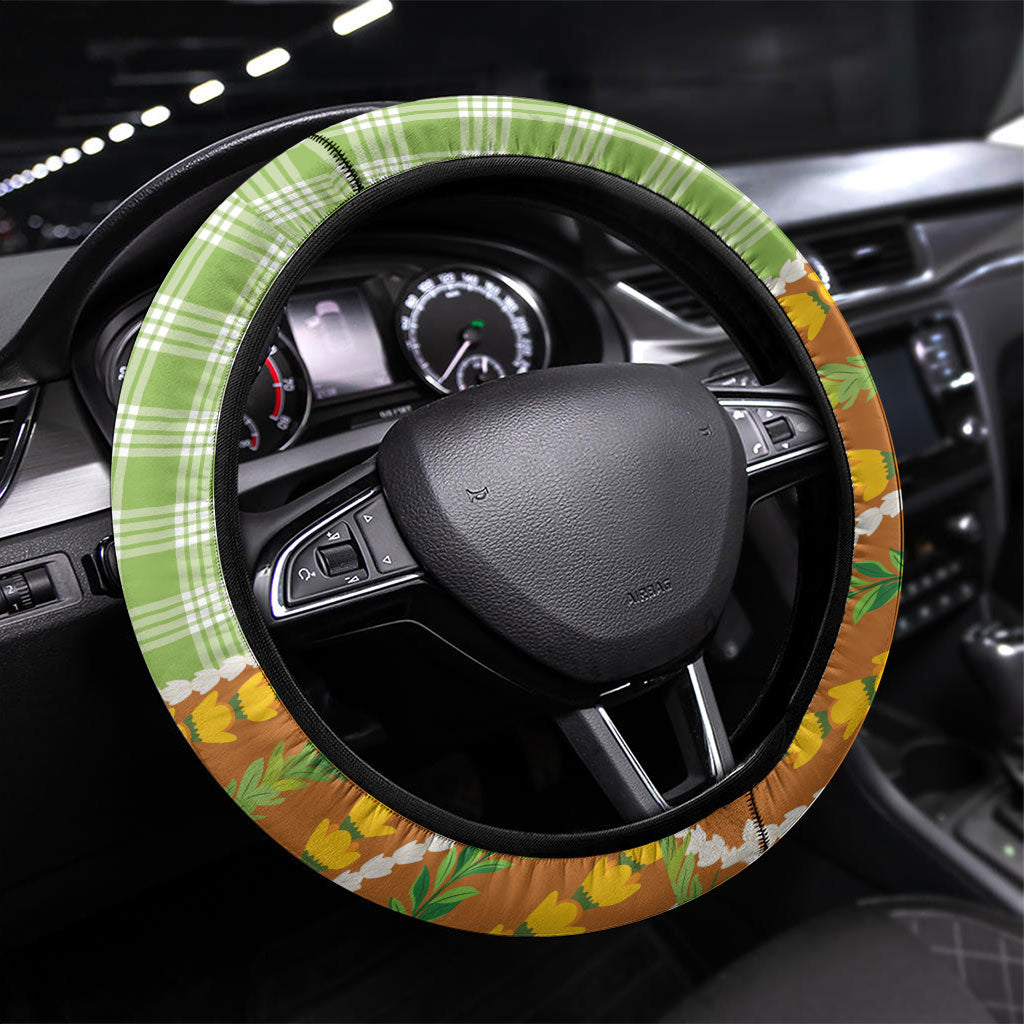 Hawaii Leis Palaka Motifs Steering Wheel Cover Pikake Pakalana Maile Ilima Kakau Style LT14 Universal Fit Multicolor - Polynesian Pride