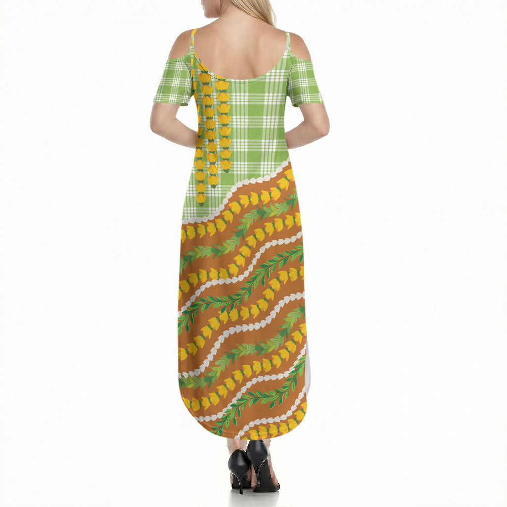 Hawaii Leis Palaka Motifs Summer Maxi Dress Pikake Pakalana Maile Ilima Kakau Style LT14 - Polynesian Pride