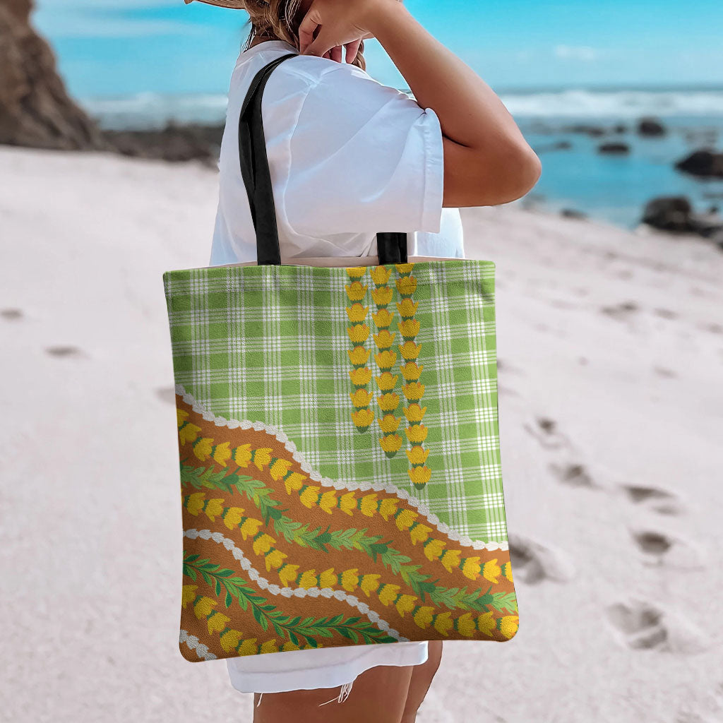 Hawaii Leis Palaka Motifs Tote Bag Pikake Pakalana Maile Ilima Kakau Style LT14 - Polynesian Pride