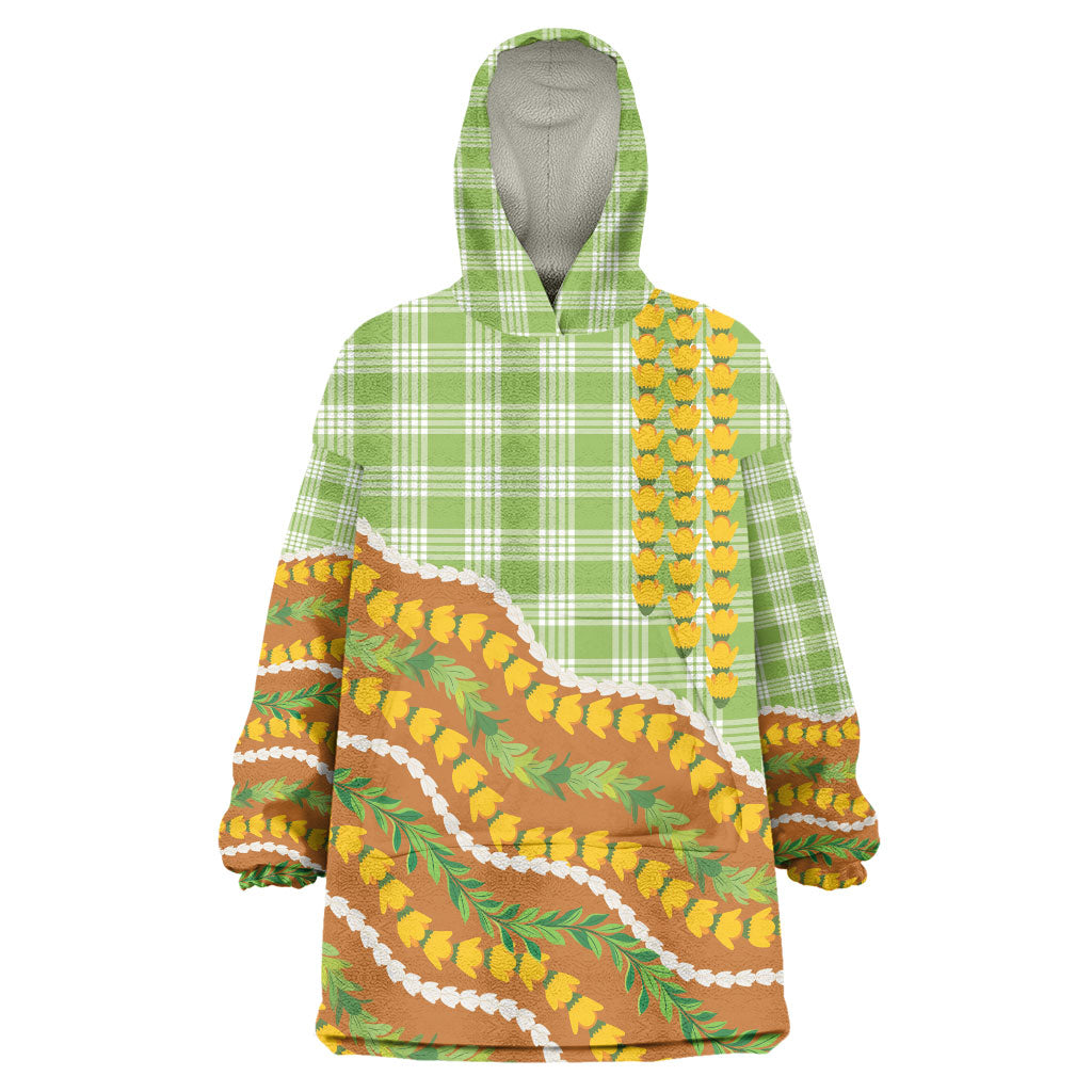 Hawaii Leis Palaka Motifs Wearable Blanket Hoodie Pikake Pakalana Maile Ilima Kakau Style LT14 One Size Multicolor - Polynesian Pride