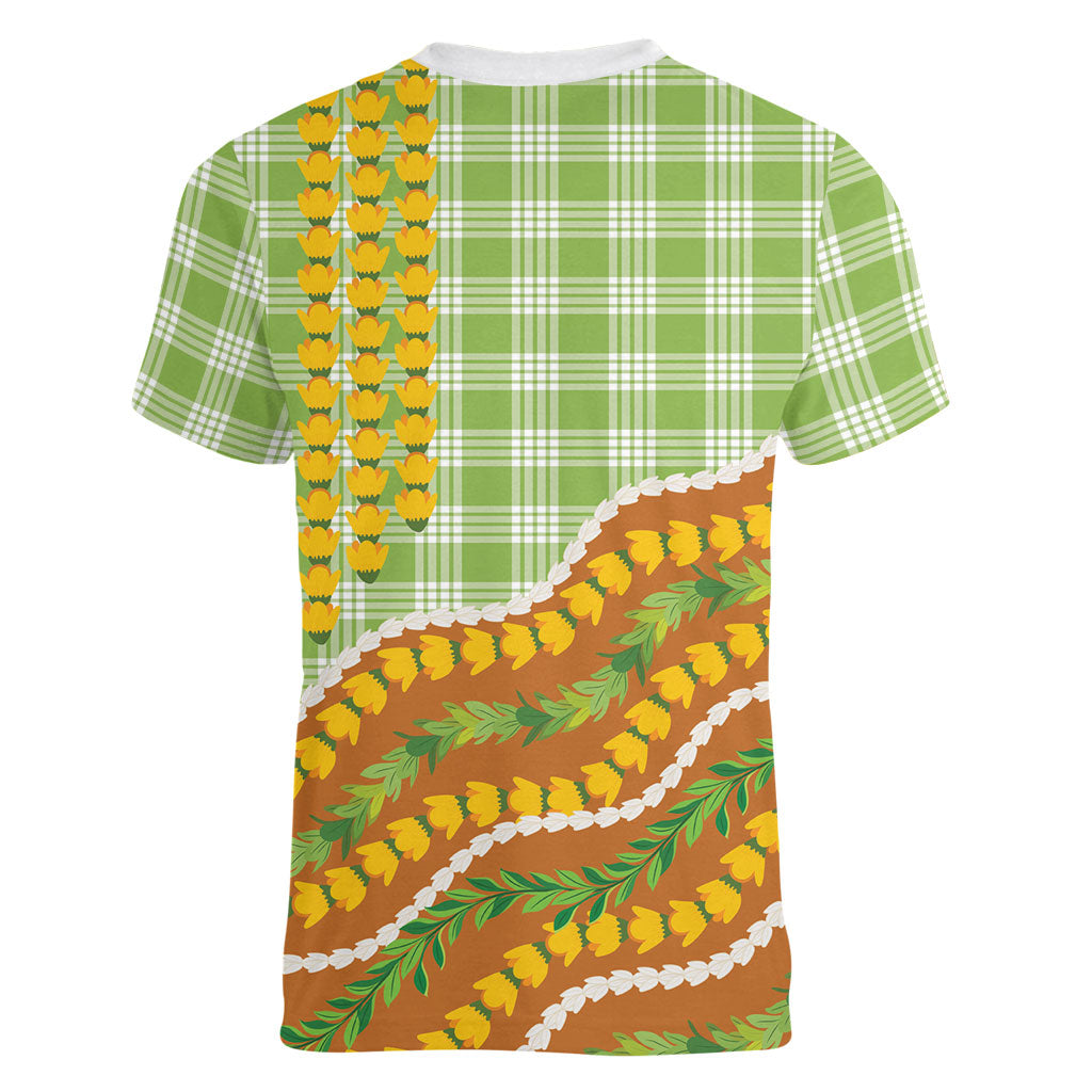 Hawaii Leis Palaka Motifs Women V-Neck T-Shirt Pikake Pakalana Maile Ilima Kakau Style LT14 - Polynesian Pride