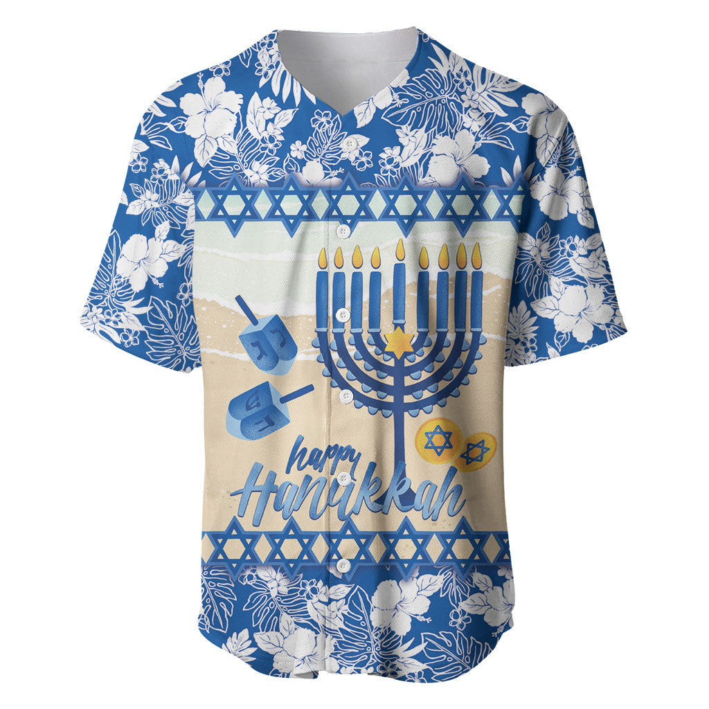 Chanukah Jewish Hawaii Baseball Jersey Festival of Lights Hanukkah Menorah Tropical Flowers