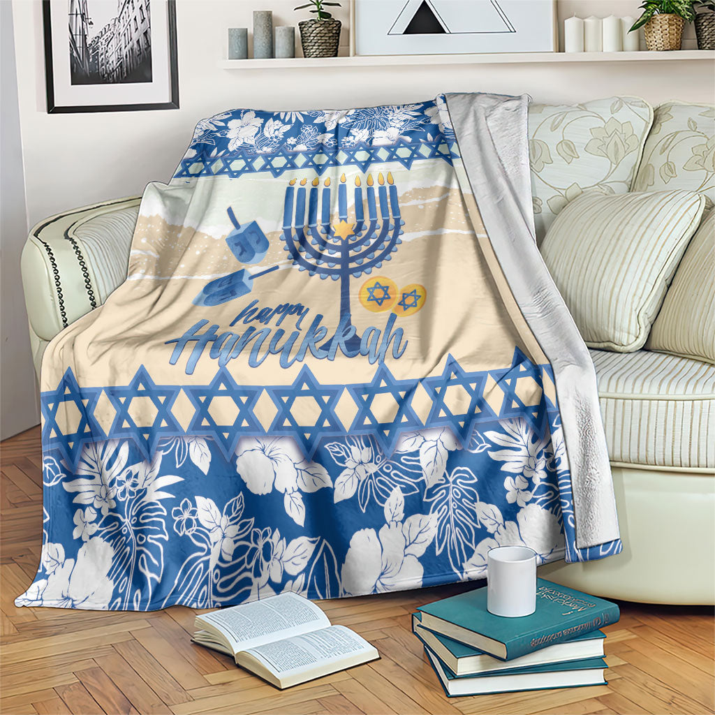 Chanukah Jewish Hawaii Blanket Festival of Lights Hanukkah Menorah Tropical Flowers LT14 Blue - Polynesian Pride