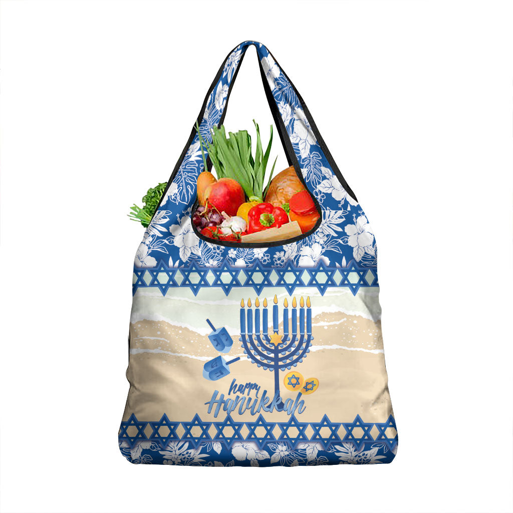 Chanukah Jewish Hawaii Grocery Bag Festival of Lights Hanukkah Menorah Tropical Flowers LT14 1-pack One Size Blue - Polynesian Pride