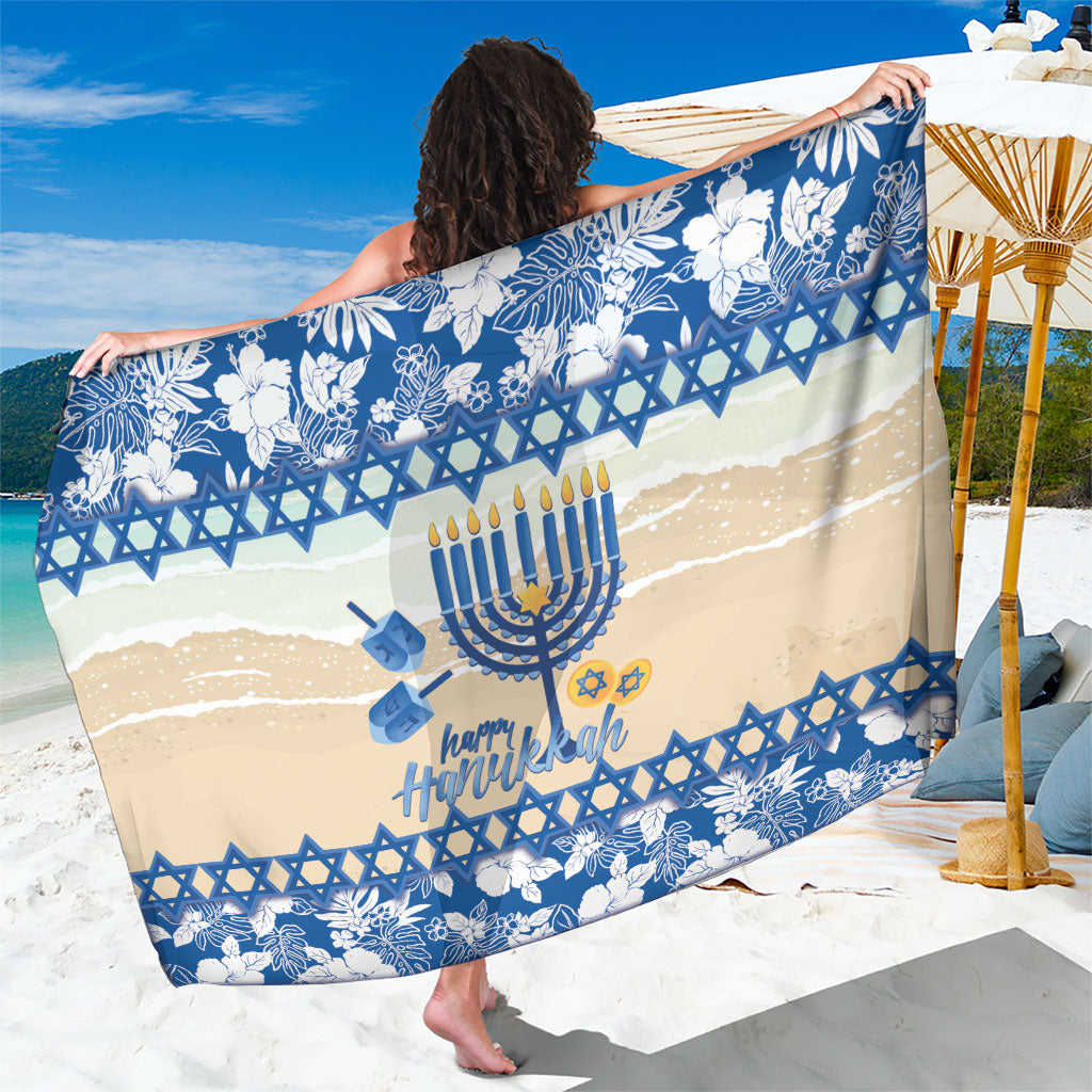 Chanukah Jewish Hawaii Sarong Festival of Lights Hanukkah Menorah Tropical Flowers LT14 One Size 44 x 66 inches Blue - Polynesian Pride