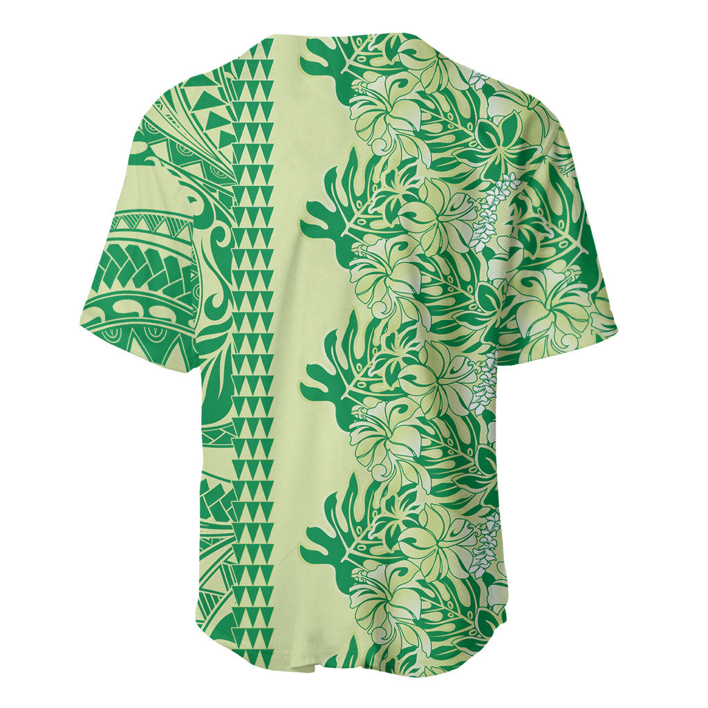 Lime Green Hibiscus Monstera Seamless Kakau Hawaii Baseball Jersey LT14 - Polynesian Pride