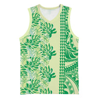Lime Green Hibiscus Monstera Seamless Kakau Hawaii Basketball Jersey LT14 Unisex Lime Green - Polynesian Pride