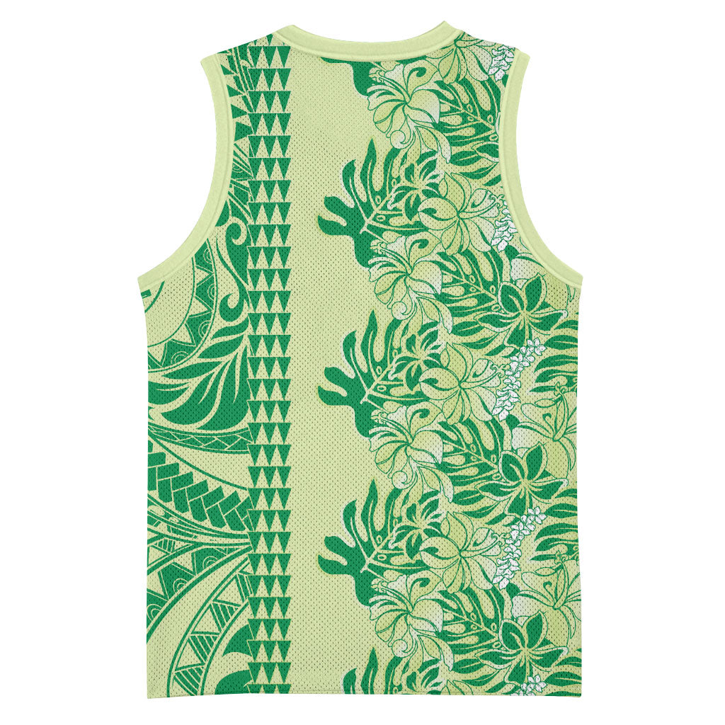 Lime Green Hibiscus Monstera Seamless Kakau Hawaii Basketball Jersey LT14 - Polynesian Pride