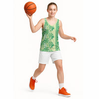 Lime Green Hibiscus Monstera Seamless Kakau Hawaii Basketball Jersey LT14 - Polynesian Pride