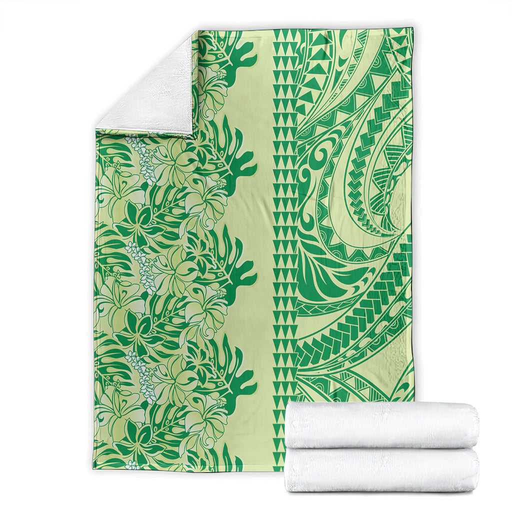 Lime Green Hibiscus Monstera Seamless Kakau Hawaii Blanket LT14 - Polynesian Pride