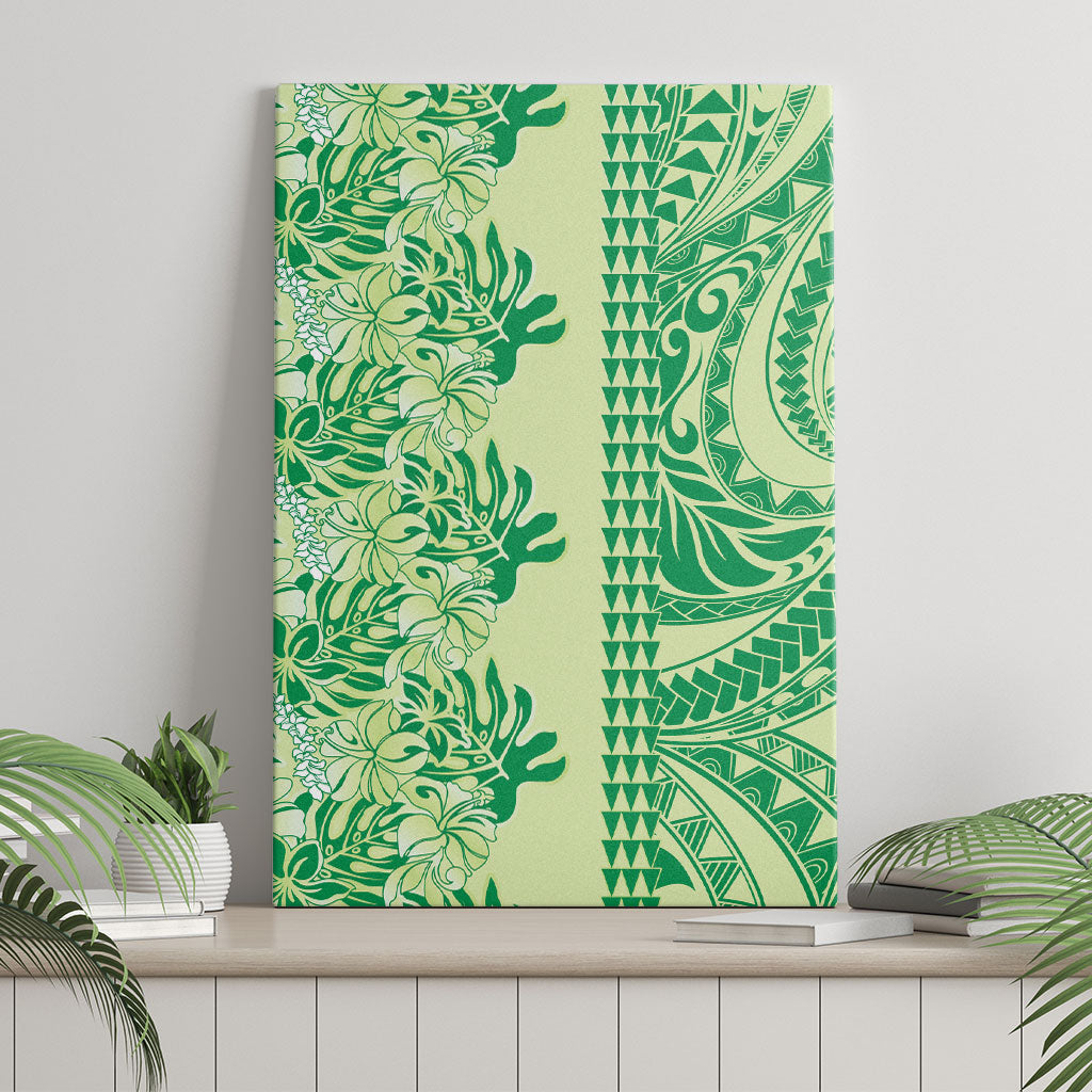 Lime Green Hibiscus Monstera Seamless Kakau Hawaii Canvas Wall Art LT14 - Polynesian Pride