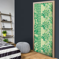 Lime Green Hibiscus Monstera Seamless Kakau Hawaii Door Cover LT14 - Polynesian Pride