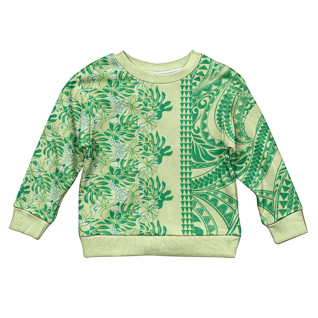 Lime Green Hibiscus Monstera Seamless Kakau Hawaii Kid Ugly Christmas Sweater LT14 Kid Lime Green - Polynesian Pride