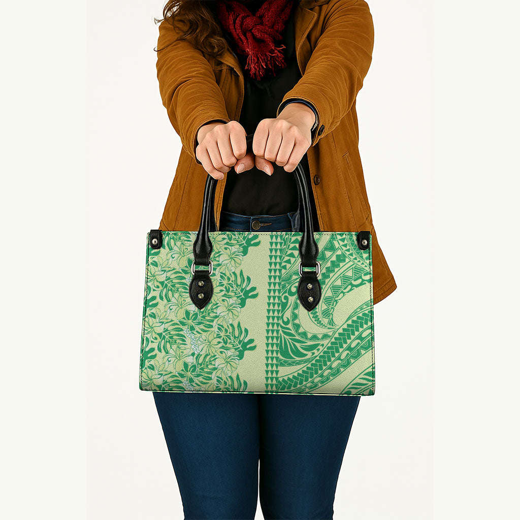 Lime Green Hibiscus Monstera Seamless Kakau Hawaii Leather Bag LT14 - Polynesian Pride