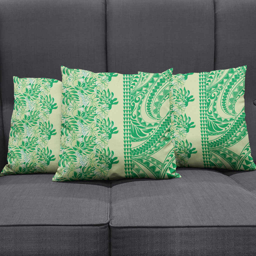 Lime Green Hibiscus Monstera Seamless Kakau Hawaii Pillow Cover LT14 - Polynesian Pride