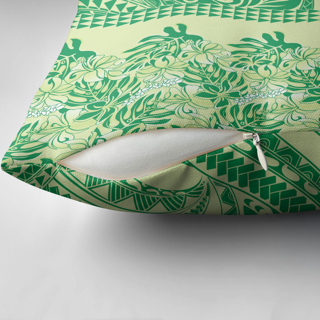 Lime Green Hibiscus Monstera Seamless Kakau Hawaii Pillow Cover LT14 - Polynesian Pride