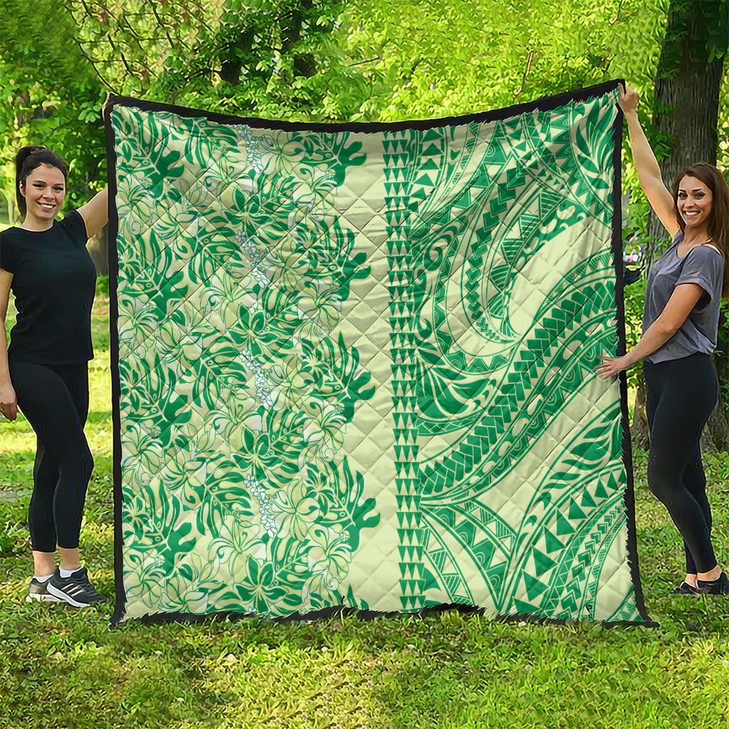 Lime Green Hibiscus Monstera Seamless Kakau Hawaii Quilt LT14 - Polynesian Pride