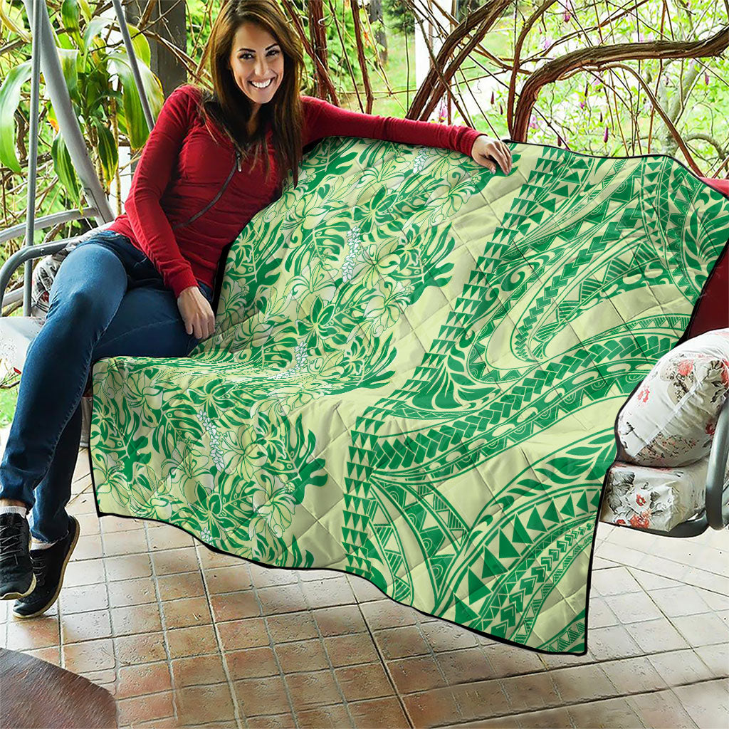 Lime Green Hibiscus Monstera Seamless Kakau Hawaii Quilt LT14 - Polynesian Pride